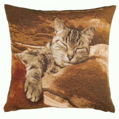 Подушка декоративная Спящая кошка (коричневый фон)