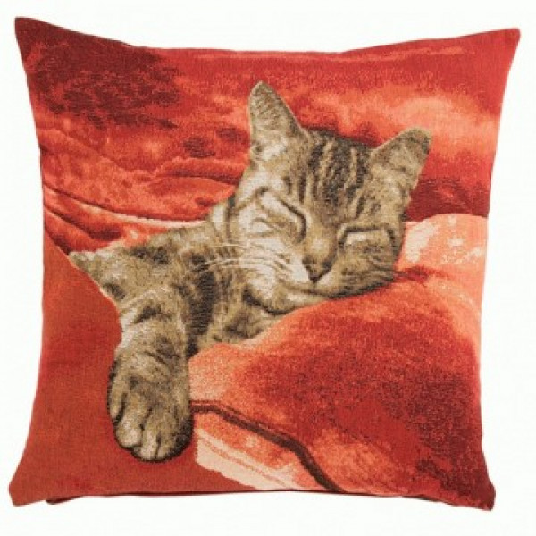 Купить Подушка декоративная Спящая кошка (большая, красный фон)