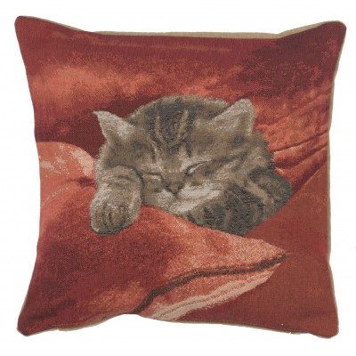 Купить Подушка декоративная Спящий котенок (малая, красный фон)