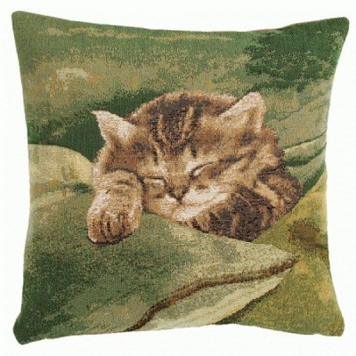 Подушка декоративная Спящая кошка (малая, зеленый)