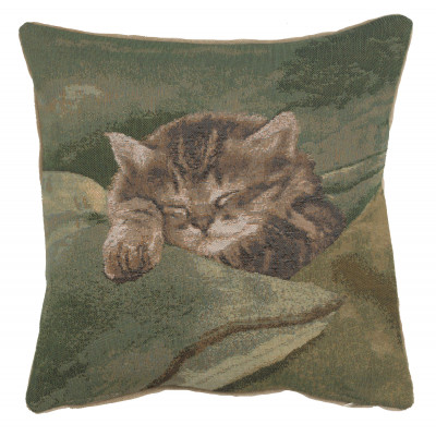 Купить Подушка декоративная Спящий котенок (зеленый фон)